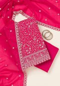 Rani Pink Threadwork Georgette Unstitched Salwar Suit
