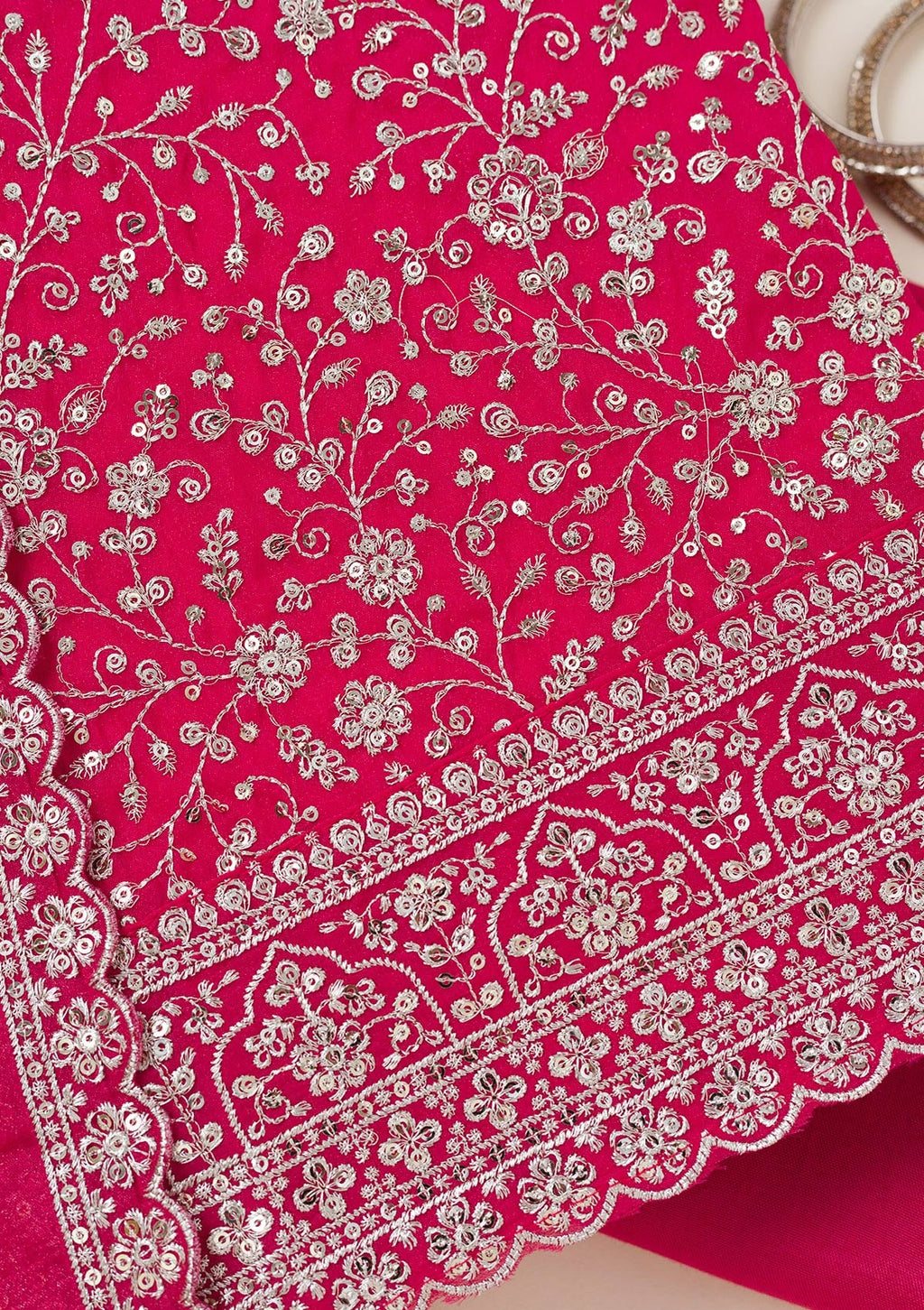Rani Pink Threadwork Georgette Unstitched Salwar Suit