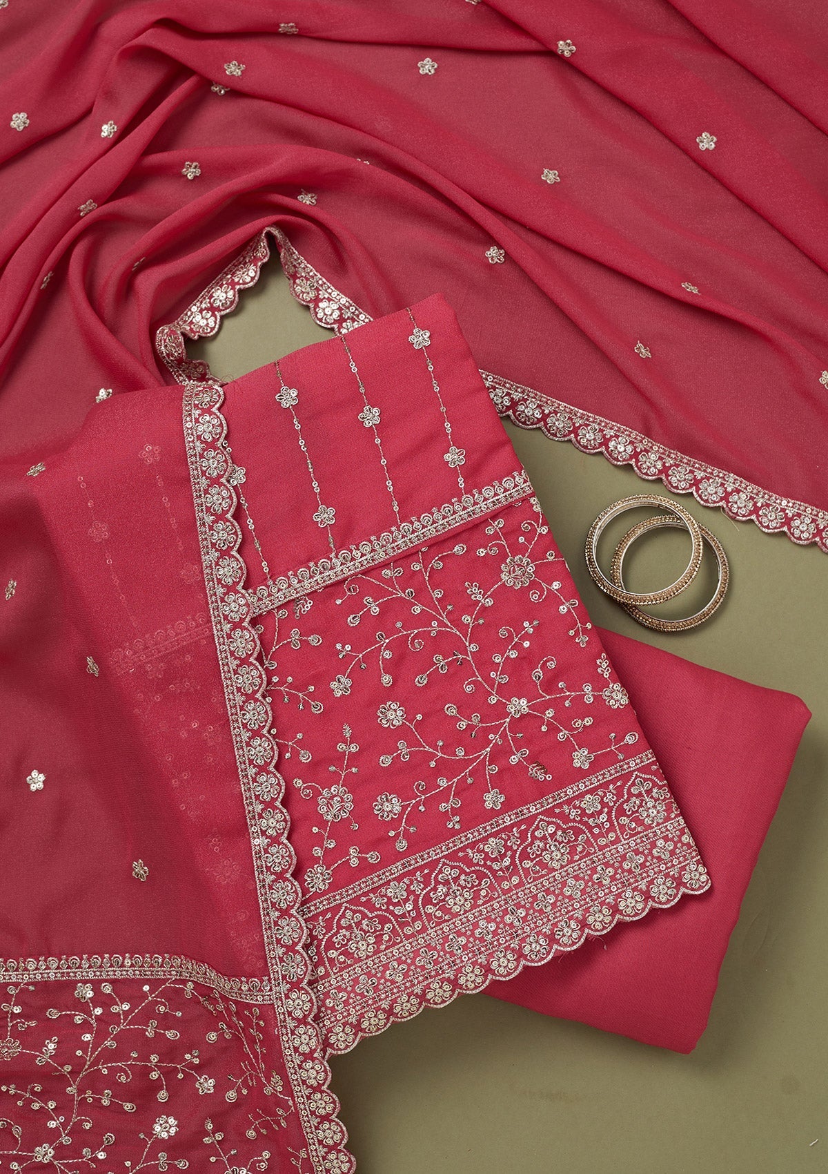 Onion Pink Zariwork Georgette Unstitched Salwar Suit