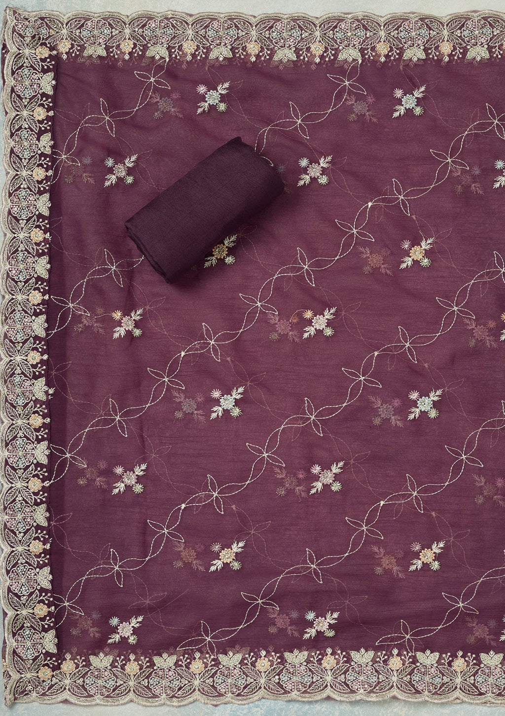 Purple Stonework Semi Crepe Unstitched Salwar Suit