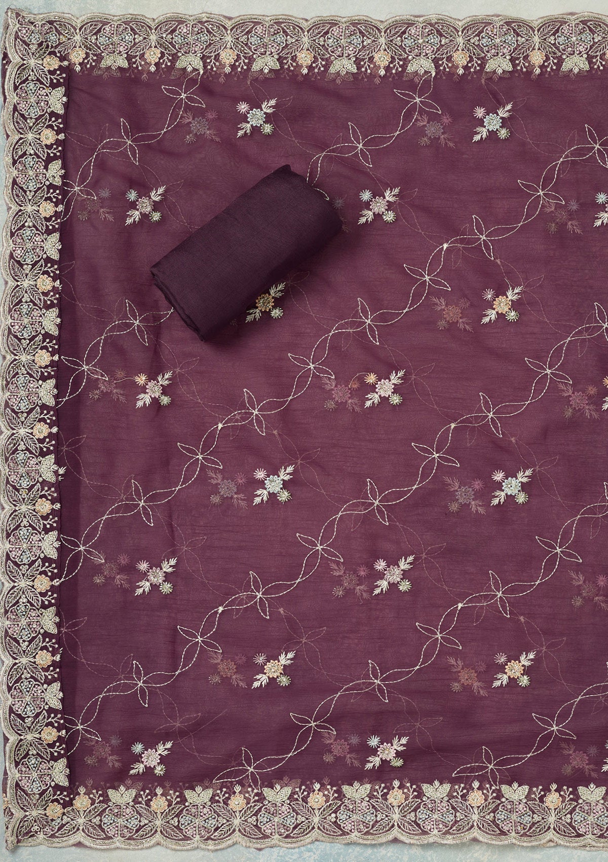 Purple Stonework Semi Crepe Unstitched Salwar Suit