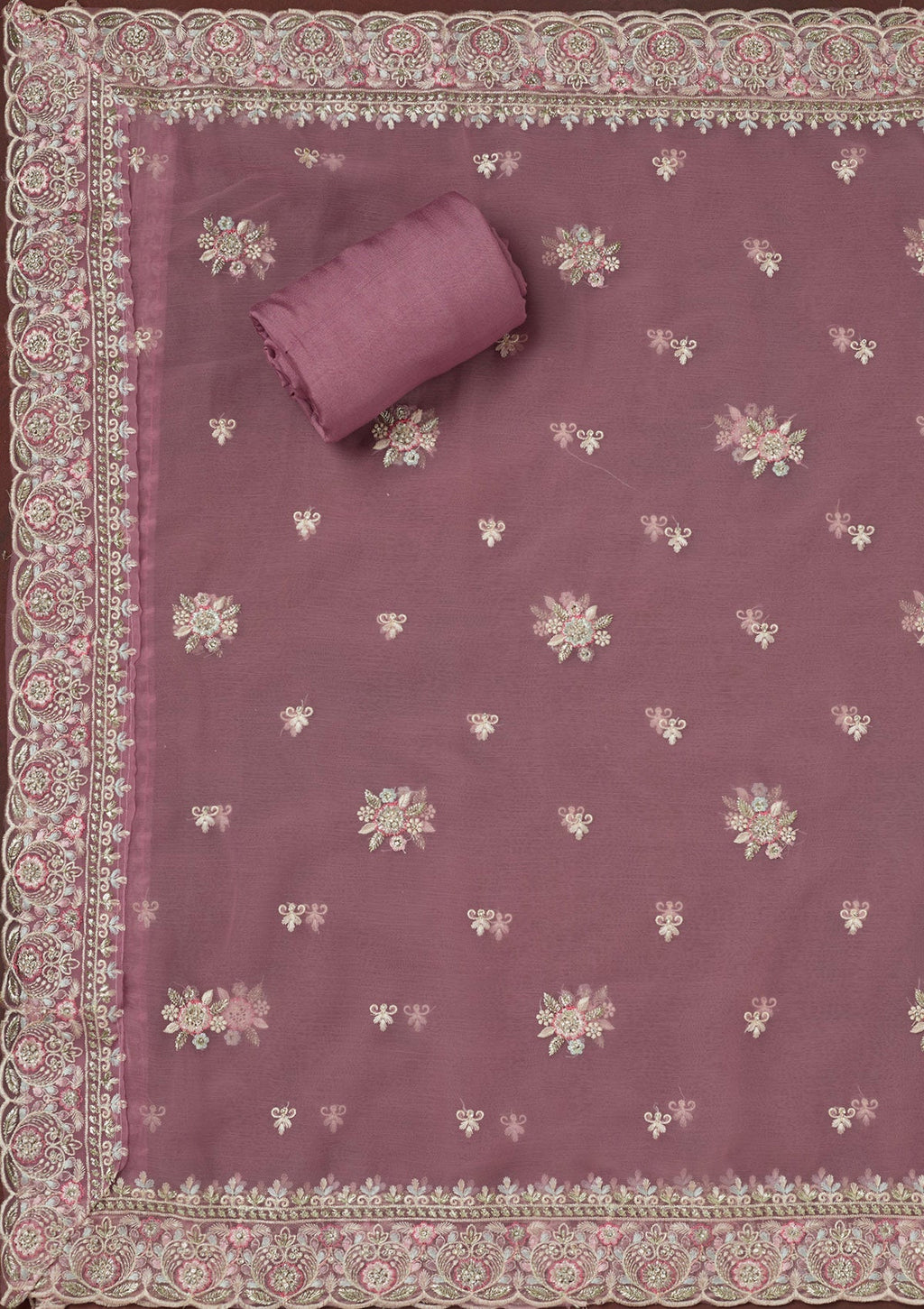 Lavender Stonework Semi Crepe Unstitched Salwar Suit