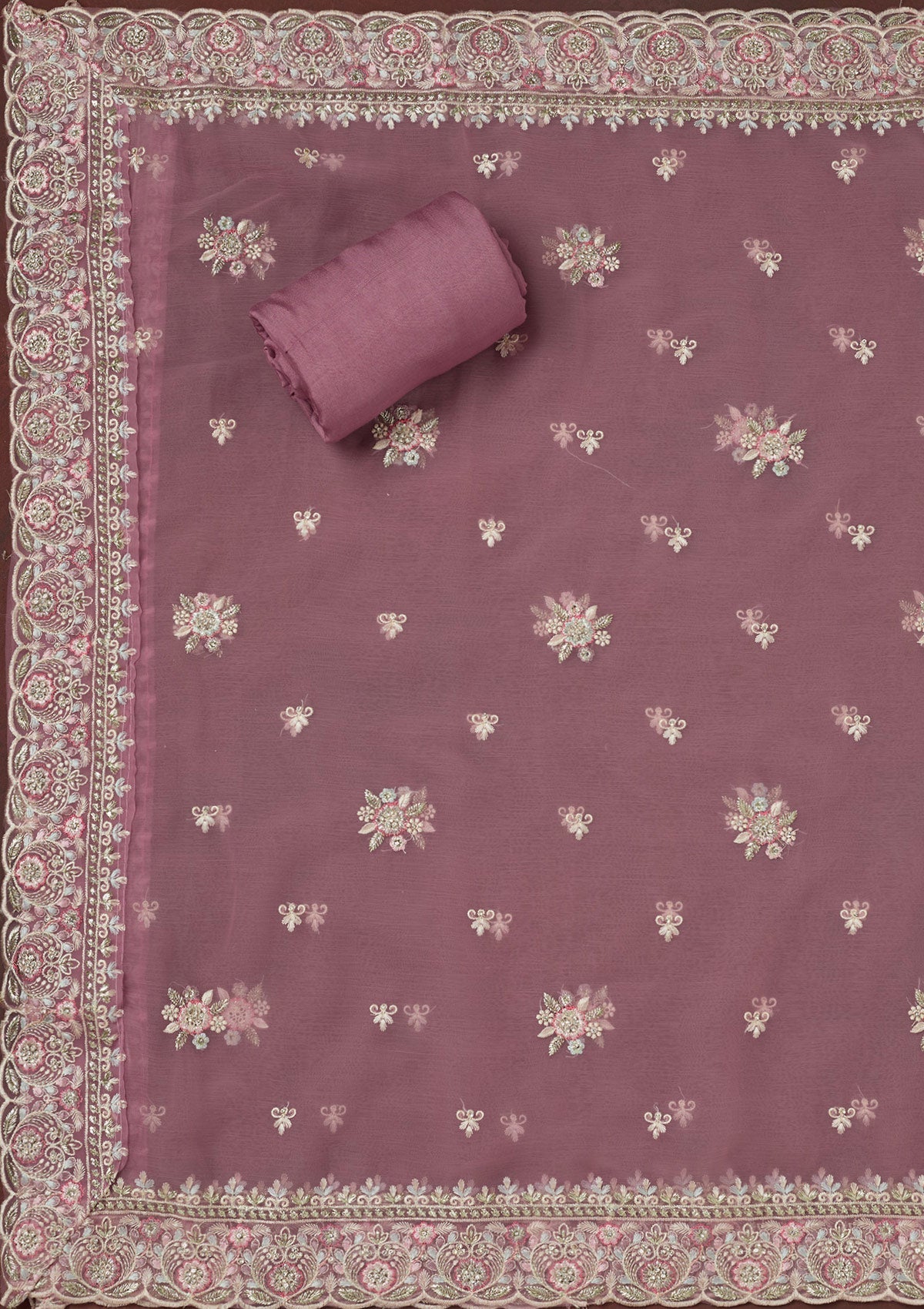 Lavender Stonework Semi Crepe Unstitched Salwar Suit