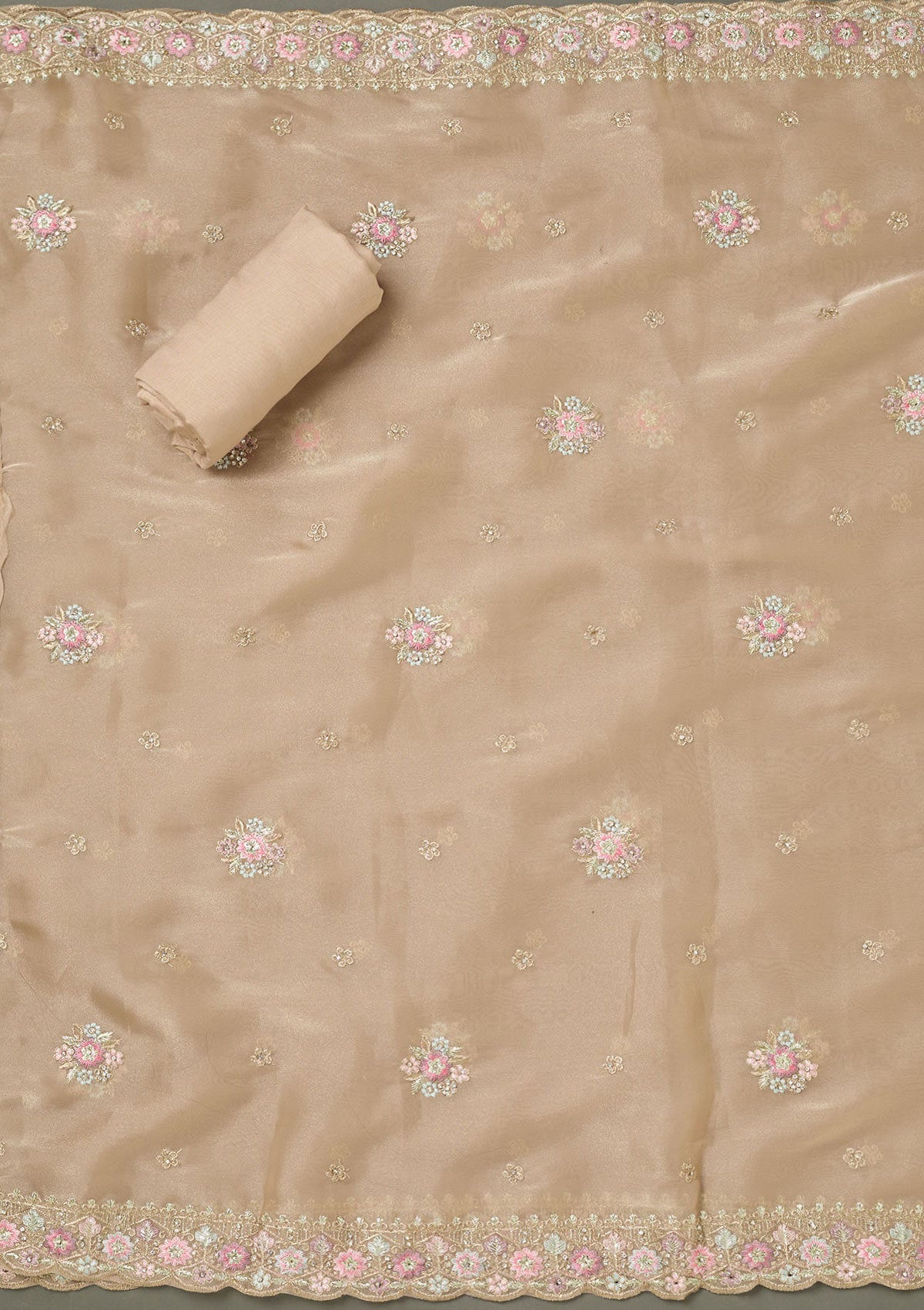 Beige Bling Semi Crepe Unstitched Salwar Suit