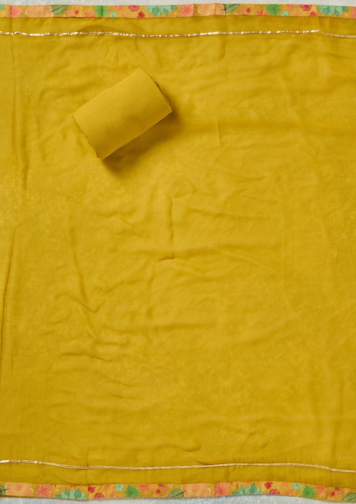 Yellow Zariwork (Gold) Cotton Unstitched Salwar Suit