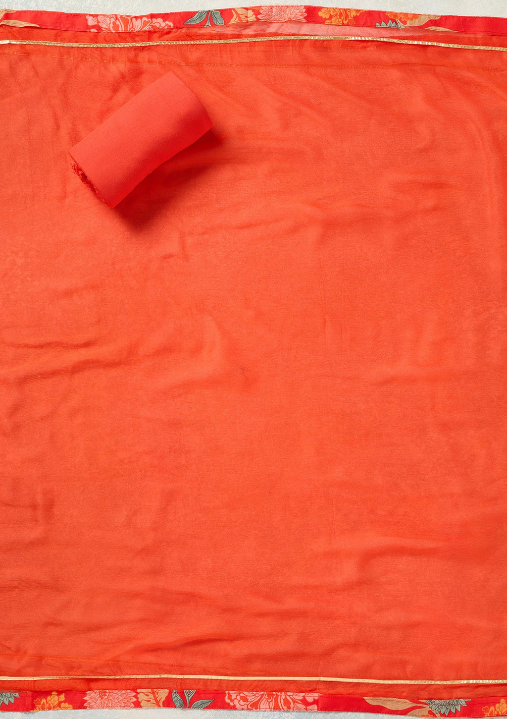 Orange Threadwork Cotton Unstitched Salwar Suit