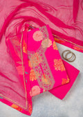 Pink Zariwork (Gold) Cotton Unstitched Salwar Suit