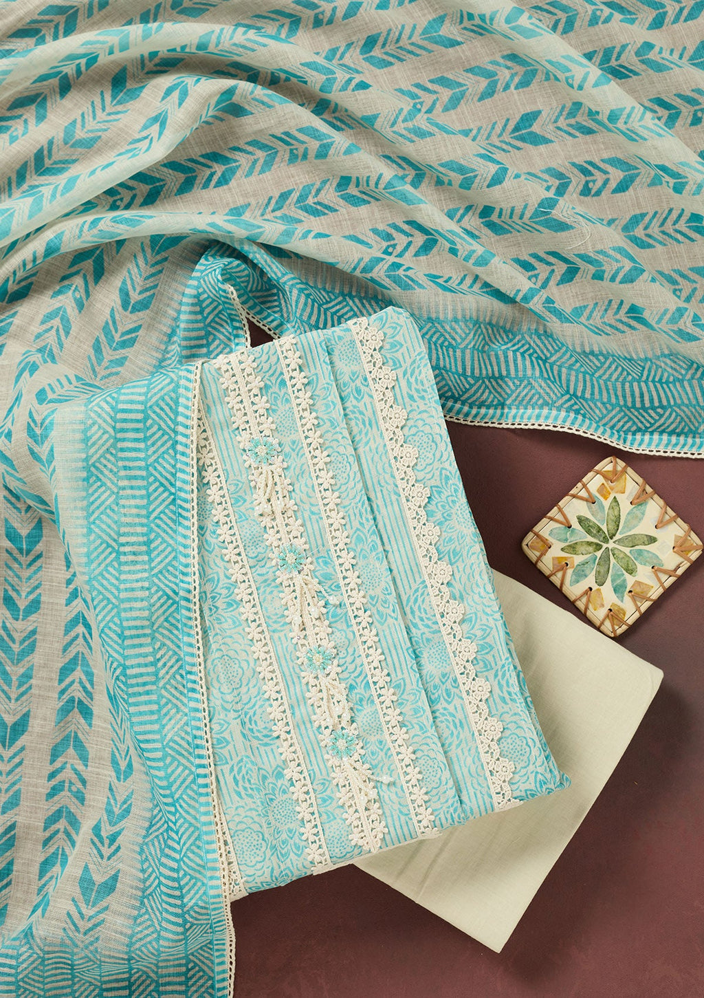 Sea Green Threadwork Cotton Unstitched Salwar Suit