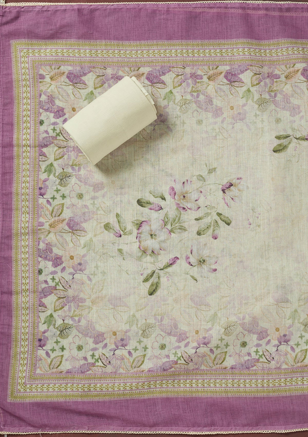 Purple Threadwork Linen Unstitched Salwar Suit