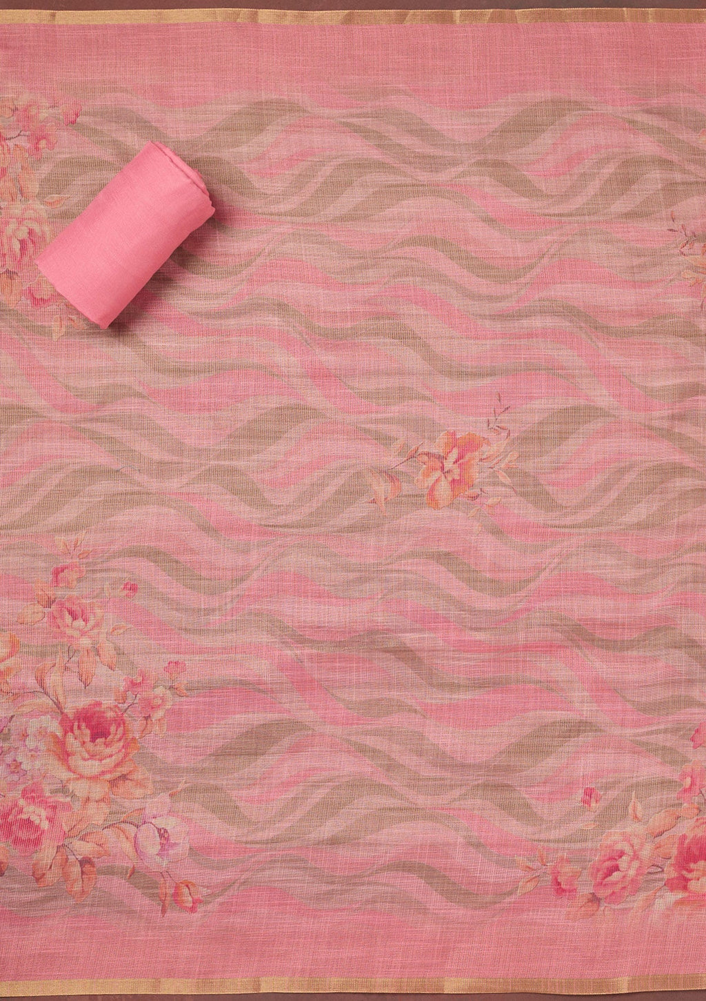 Pink Threadwork Linen Unstitched Salwar Suit