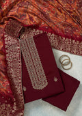 Maroon Threadwork Dola Silk Unstitched Salwar Suit