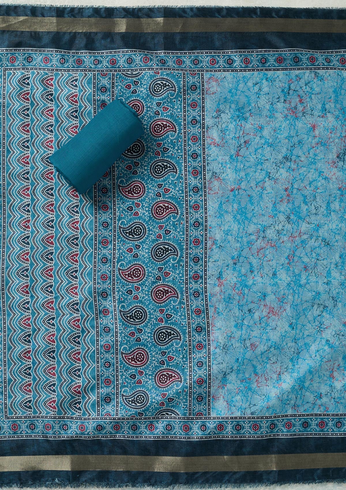 Sky Blue Zariwork (Gold) Chanderi Unstitched Salwar Suit