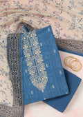 Royal Blue Threadwork Linen Unstitched Salwar Suit