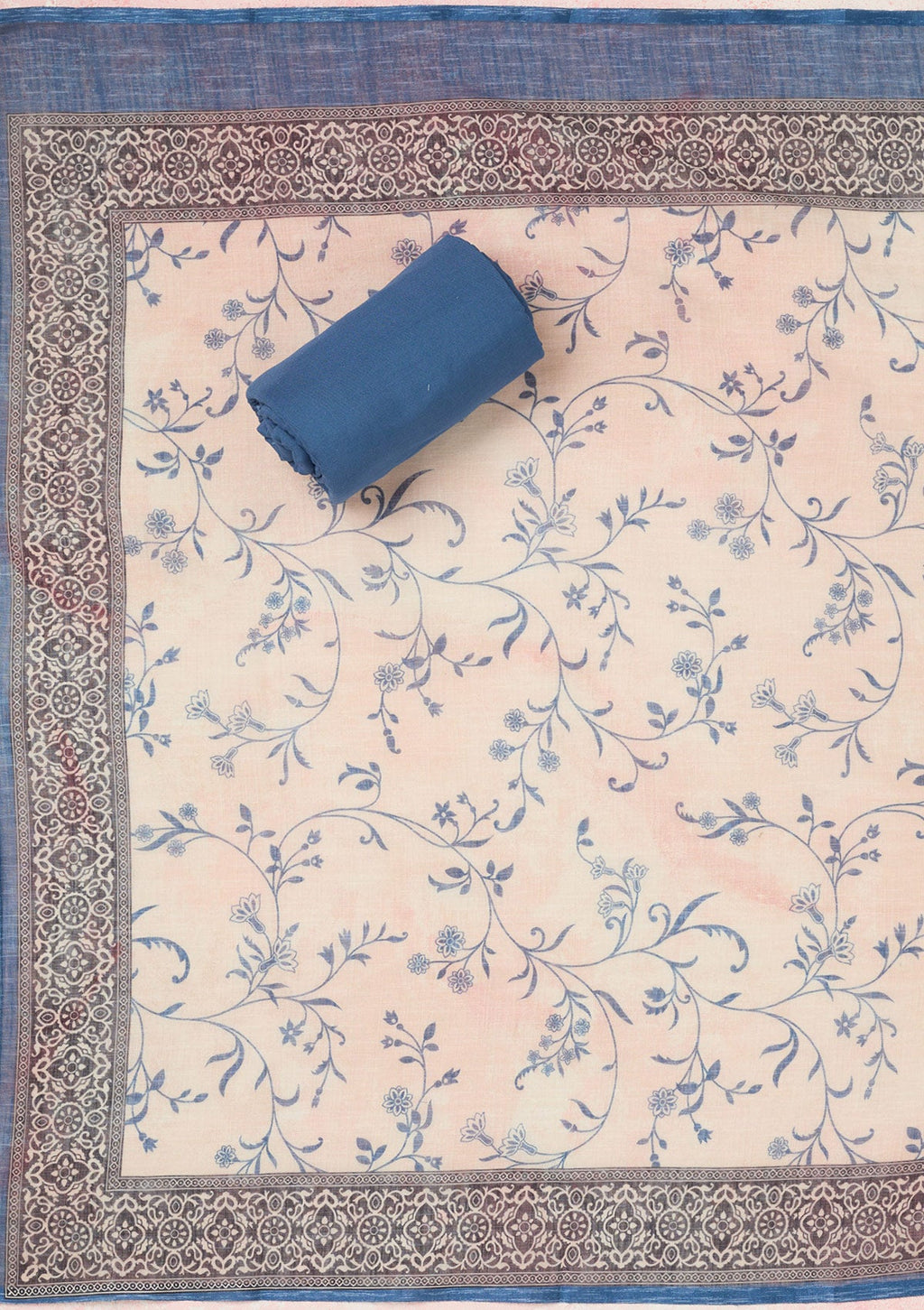 Royal Blue Threadwork Linen Unstitched Salwar Suit
