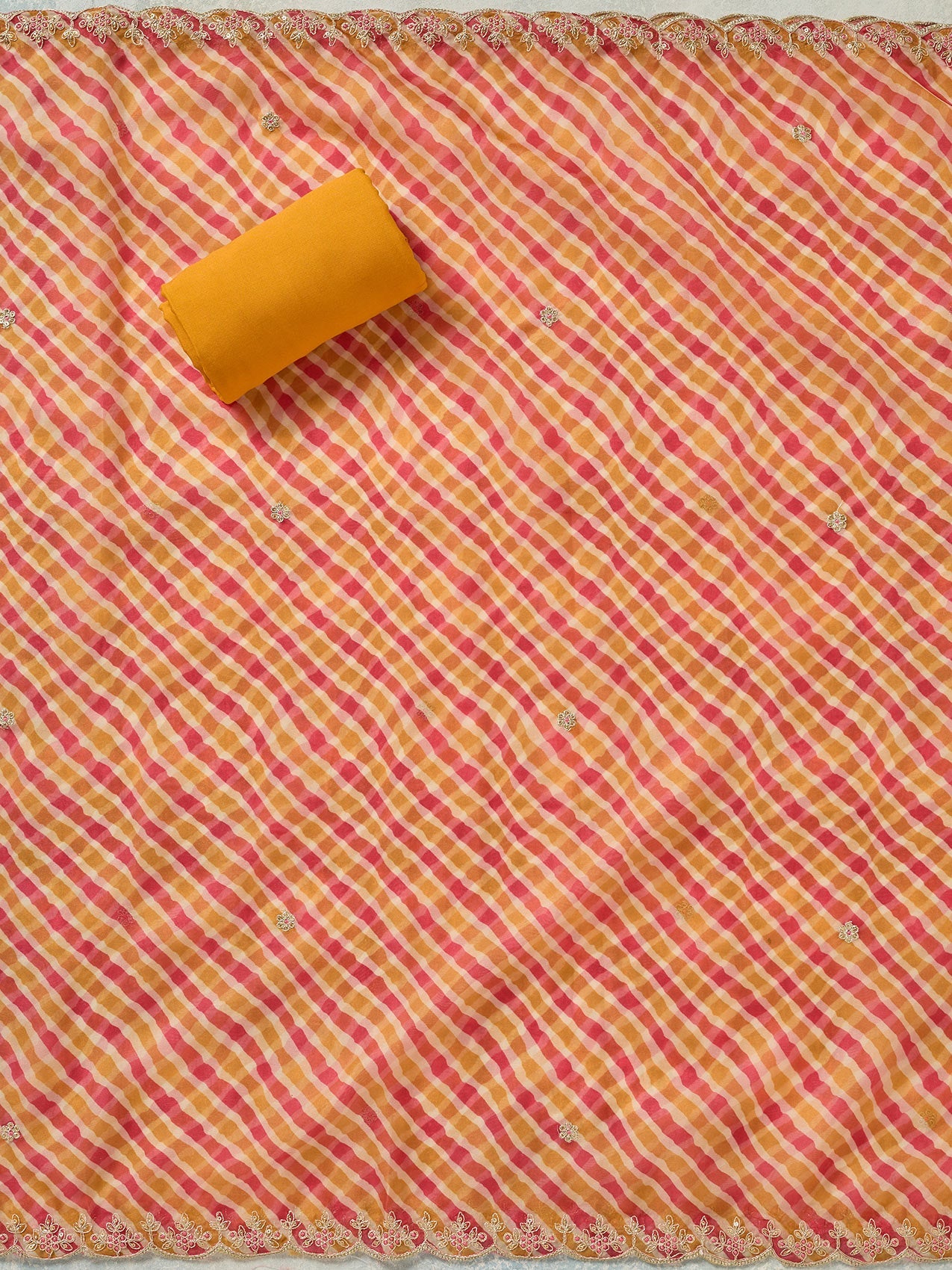 Mustard Zariwork Organza Unstitched Salwar Suit