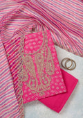 Pink Zariwork (Gold) Organza Unstitched Salwar Suit