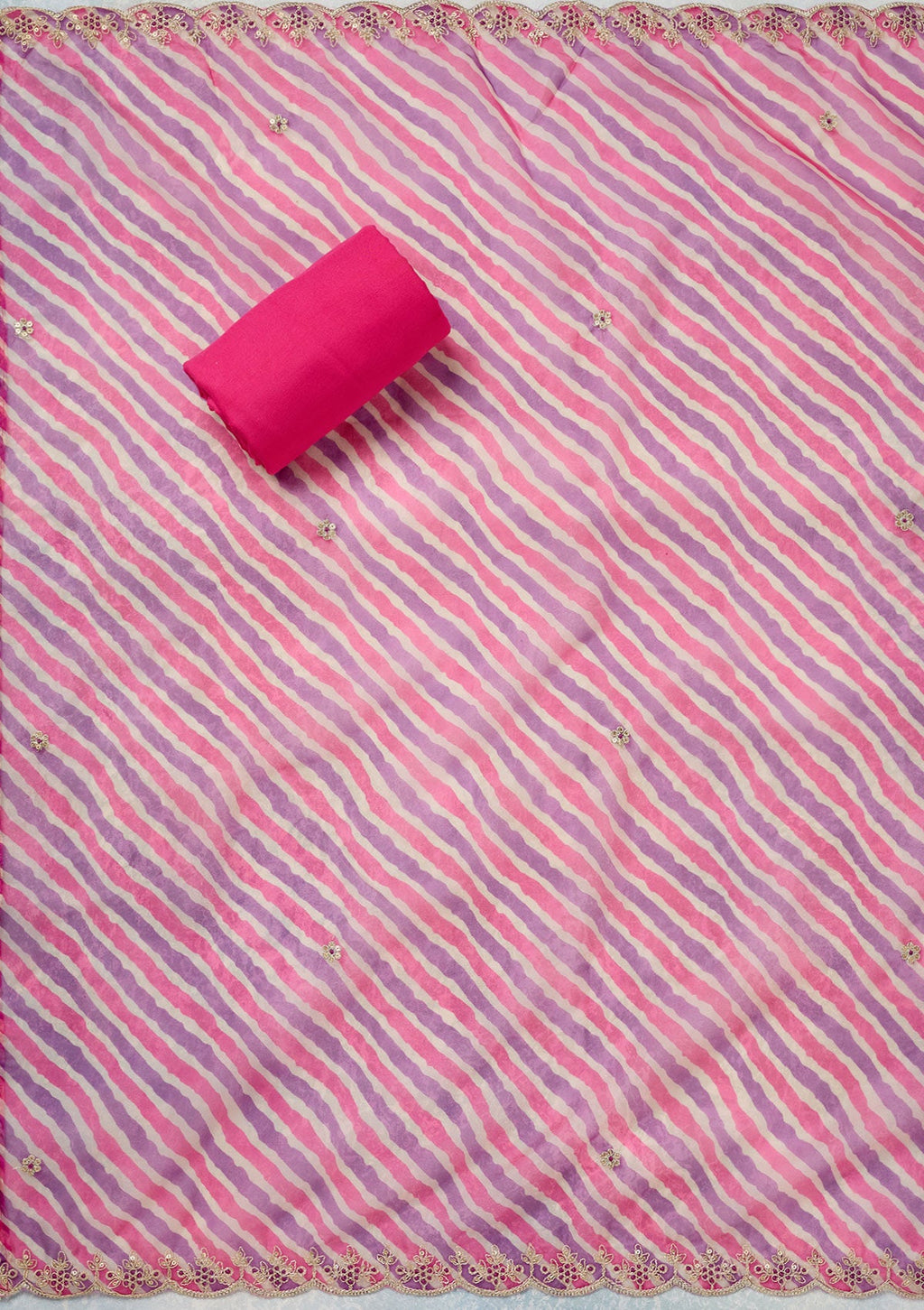Pink Zariwork (Gold) Organza Unstitched Salwar Suit
