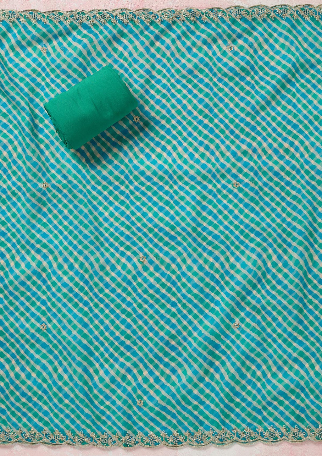 Sea Green Zariwork (Gold) Organza Unstitched Salwar Suit