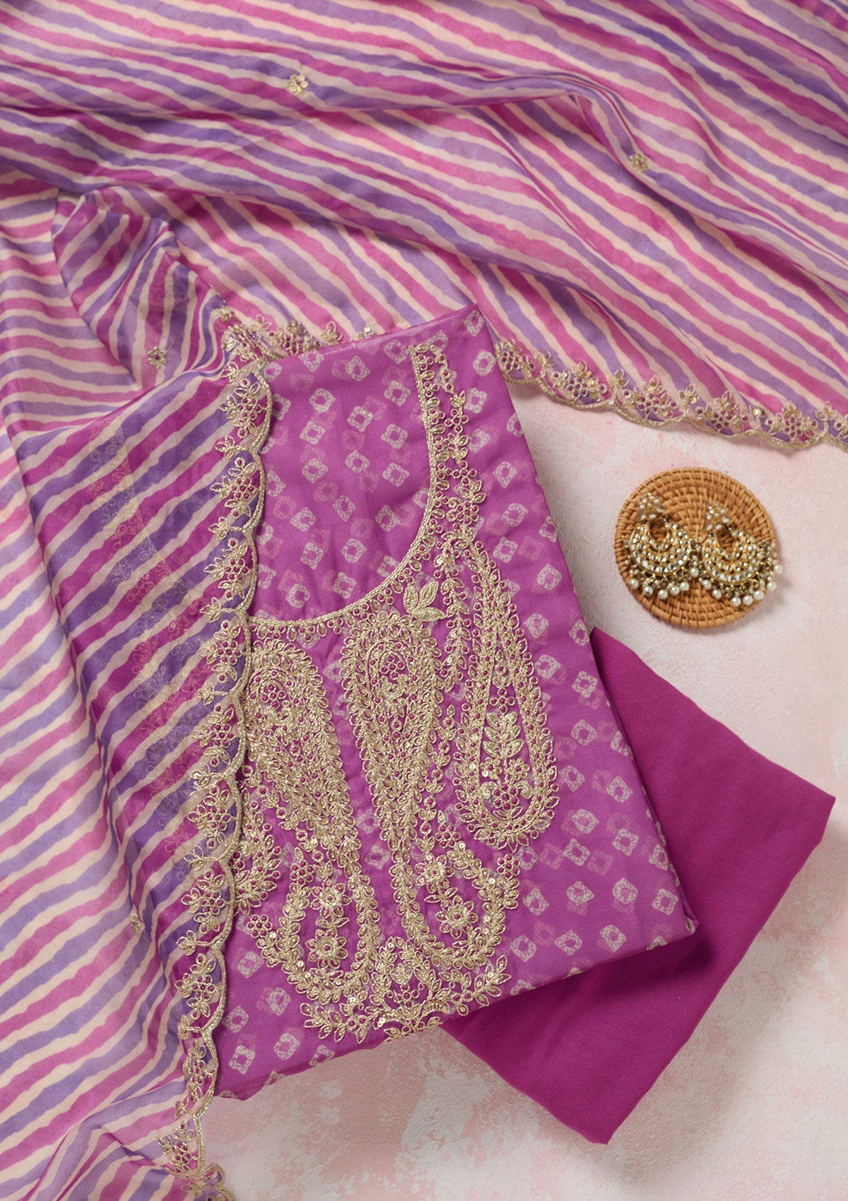 Violet Zariwork (Gold) Organza Unstitched Salwar Suit