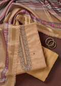 Beige Zariwork (Gold) Chanderi Unstitched Salwar Suit
