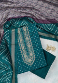 Peacock Blue Threadwork Organza Unstitched Salwar Suit