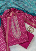 Wine Threadwork Organza Unstitched Salwar Suit