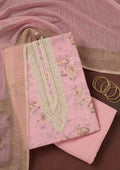 Baby Pink Threadwork Linen Unstitched Salwar Suit