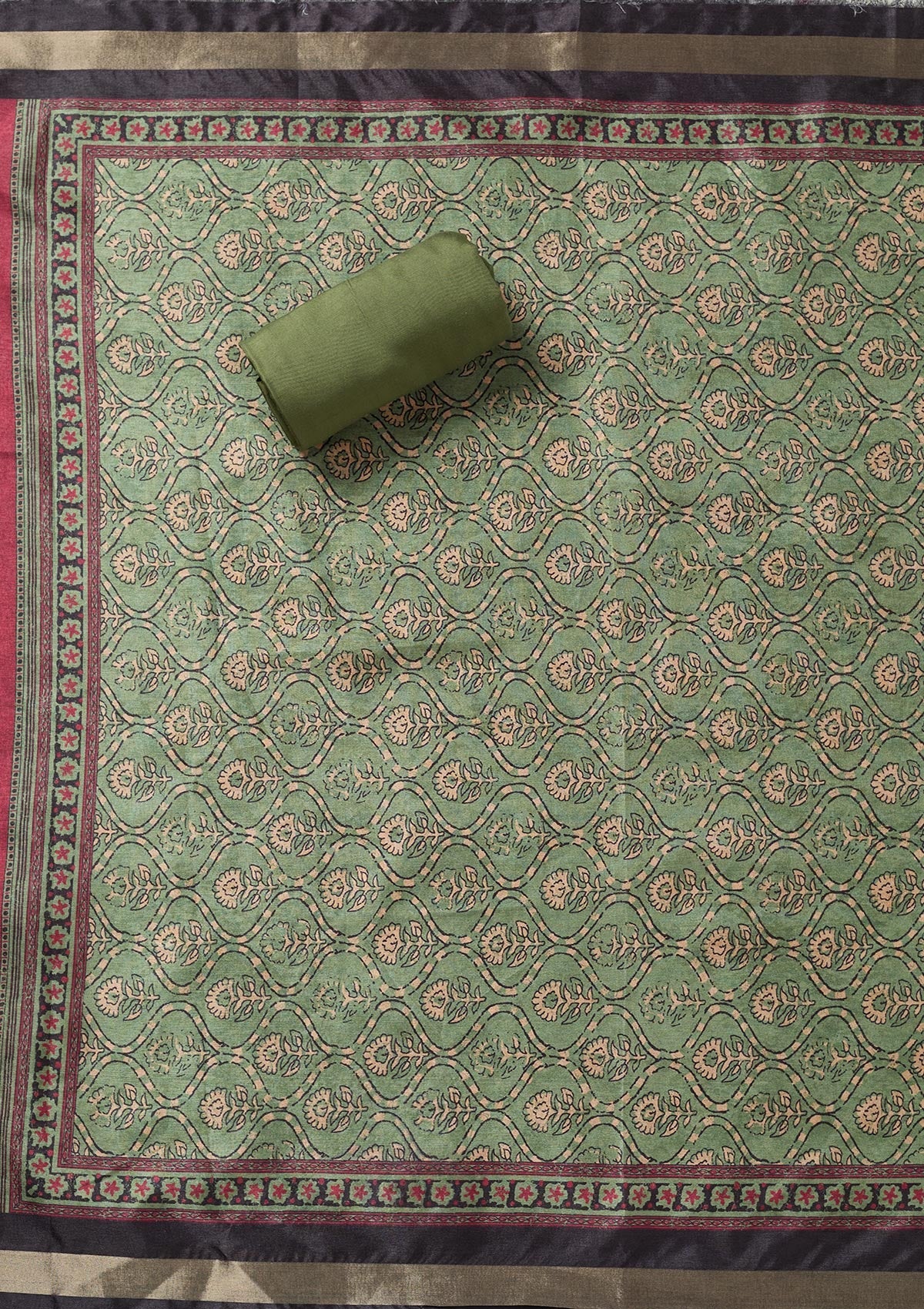 Pista Green Zariwork (Gold) Chanderi Unstitched Salwar Suit
