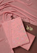 Peach Thread Embroidery Semi Crepe Unstitched Salwar Suit