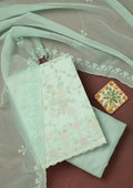 Sea Green Thread Embroidery Semi Crepe Unstitched Salwar Suit