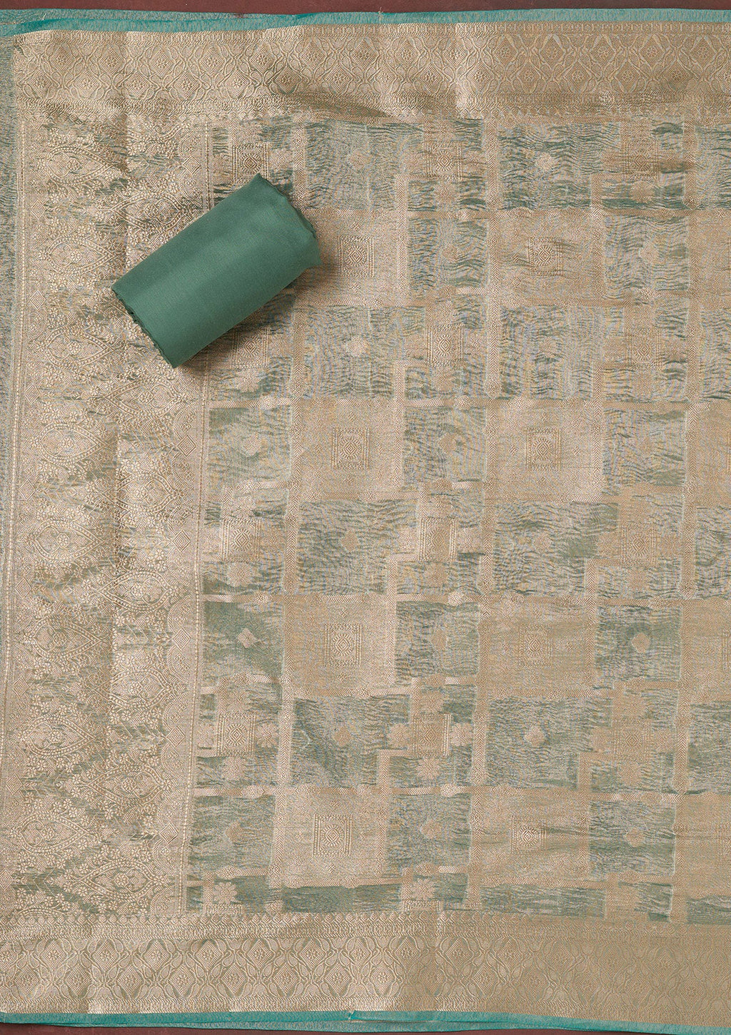 Sea Green Zardozi (Gold) Tissue Unstitched Salwar Suit