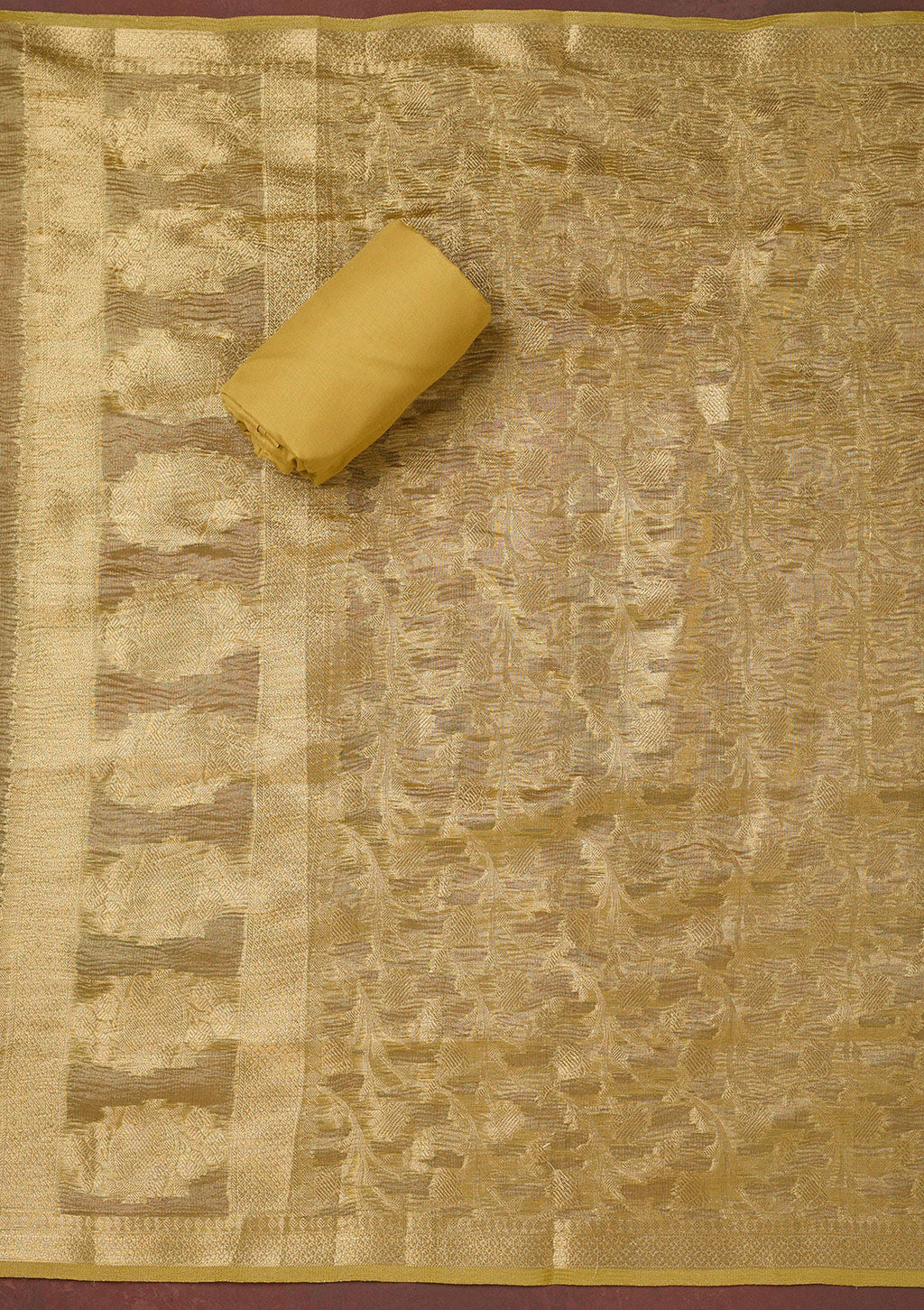 Gold Metallic Embroidery Tissue Unstitched Salwar Suit