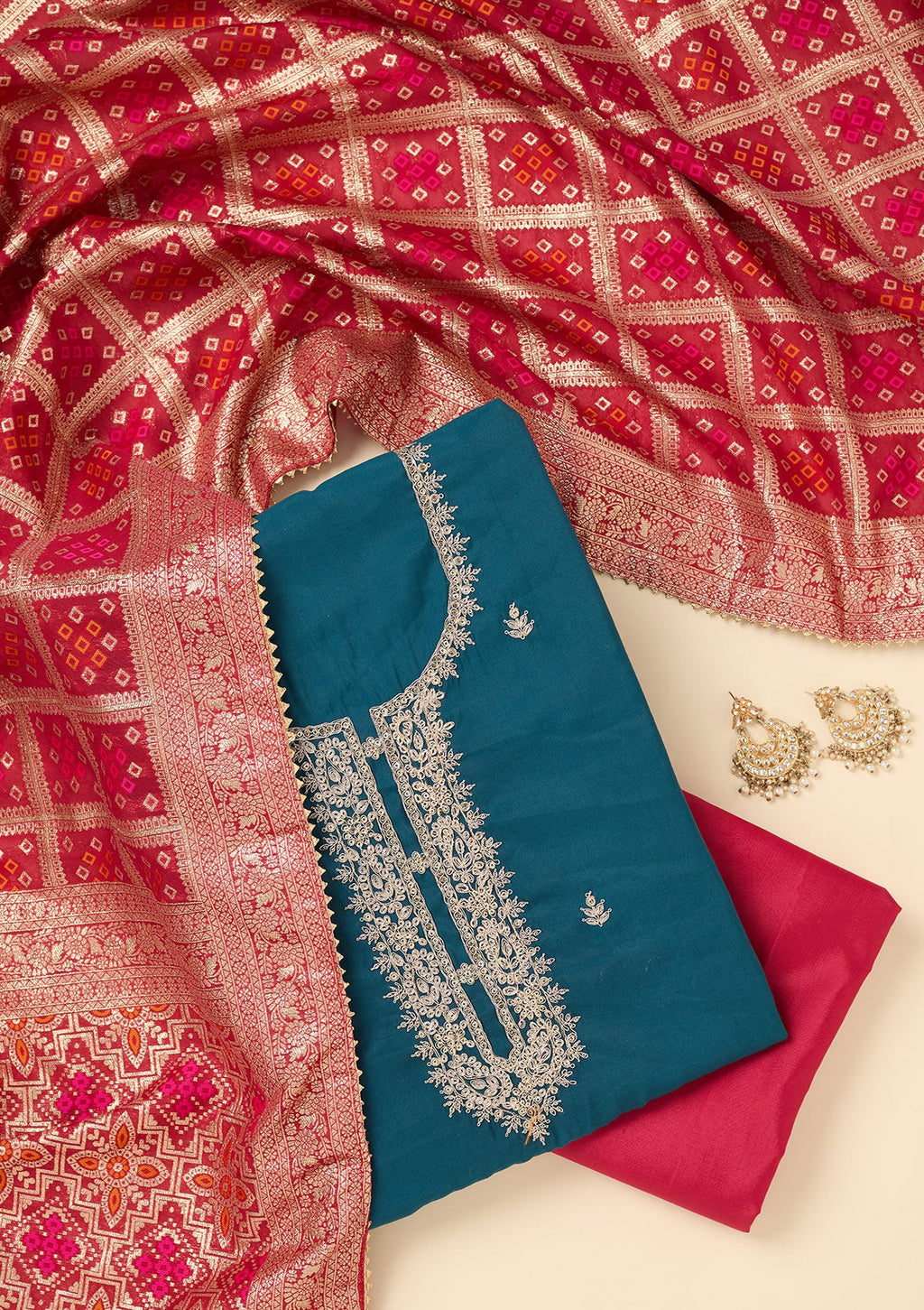 Blue Zariwork Soft Raw Silk Unstitched Salwar Suit