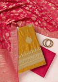 Mustard Metallic Embroidery Chanderi Unstitched Salwar Suit