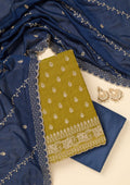 Parrot Green Zariwork Soft Raw Silk Unstitched Salwar Suit
