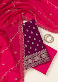 Wine Subtle Soft Raw Silk Unstitched Salwar Suit