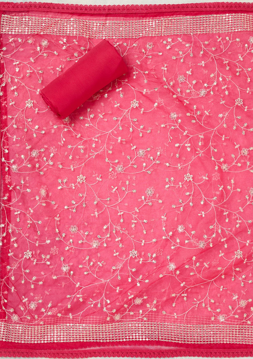 Rani Pink Metallic Embroidery Chanderi Unstitched Salwar Suit