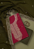 Magenta Pink Zariwork Soft Raw Silk Unstitched Salwar Suit