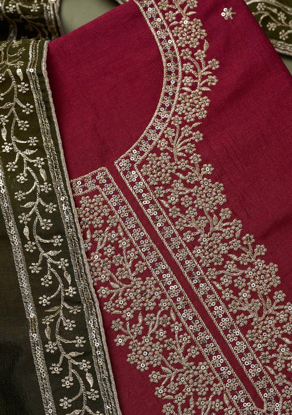 Magenta Pink Zariwork Soft Raw Silk Unstitched Salwar Suit