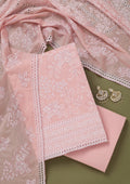 Peach Threadwork Cotton Unstitched Salwar Suit