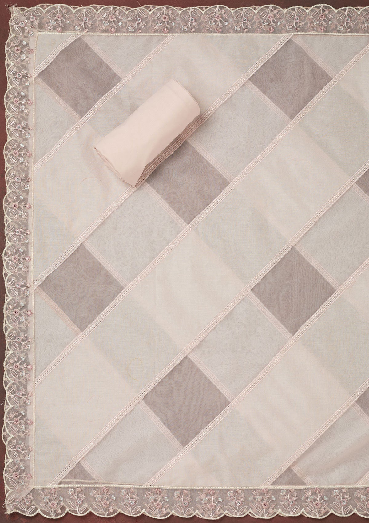 Baby Pink Threadwork Cotton Unstitched Salwar Suit
