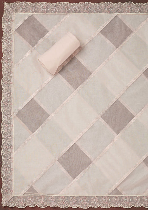 Baby Pink Threadwork Cotton Unstitched Salwar Suit