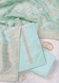 Sea Green Zariwork (Gold) Chanderi Unstitched Salwar Suit