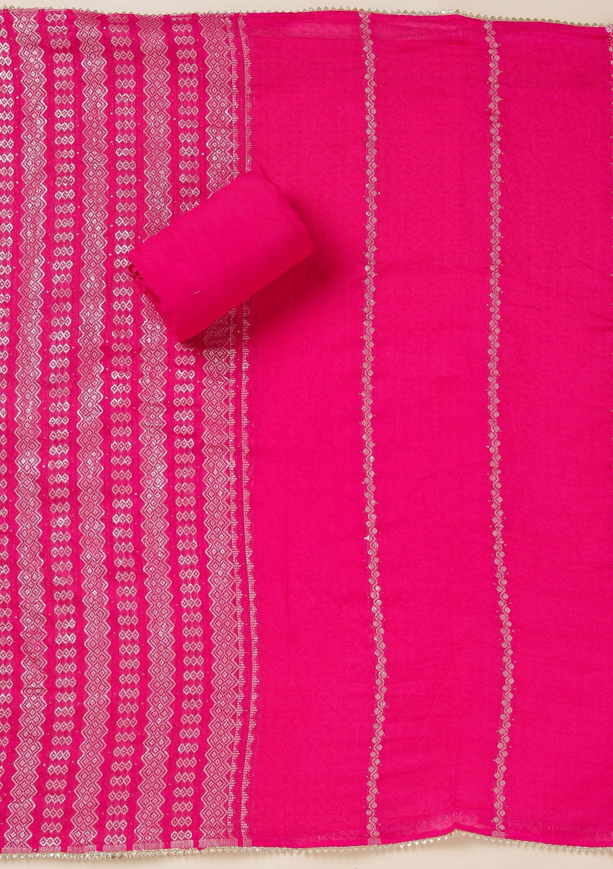 Rani Pink Zariwork (Gold) Dola Silk Unstitched Salwar Suit