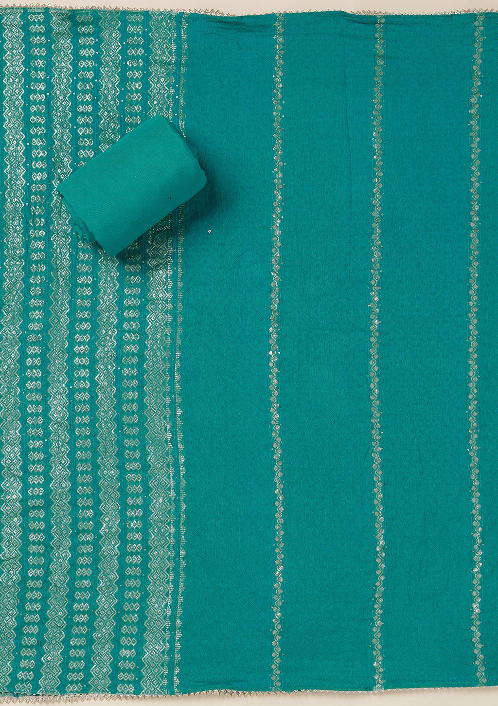 Sea Green Zariwork (Gold) Dola Silk Unstitched Salwar Suit