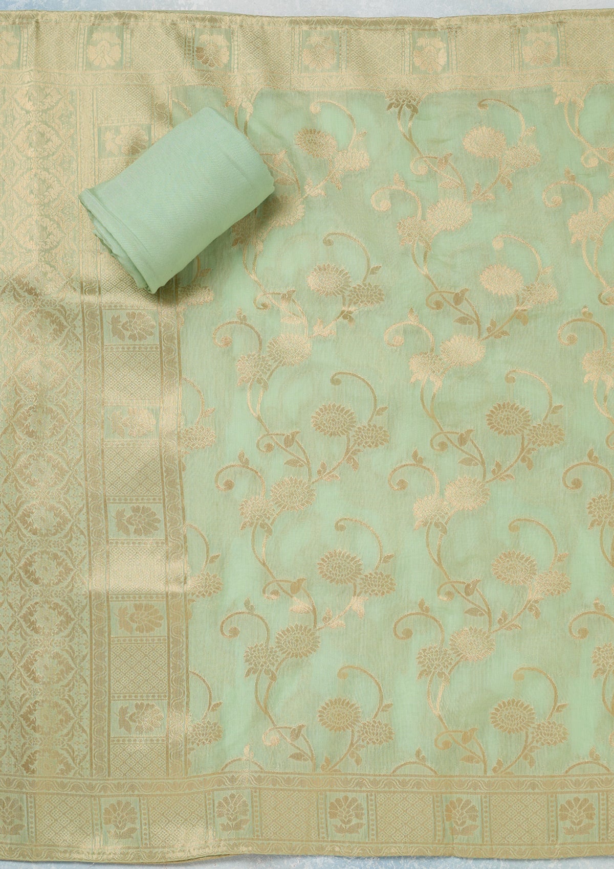 Pista Green Zariwork (Gold) Chanderi Unstitched Salwar Suit
