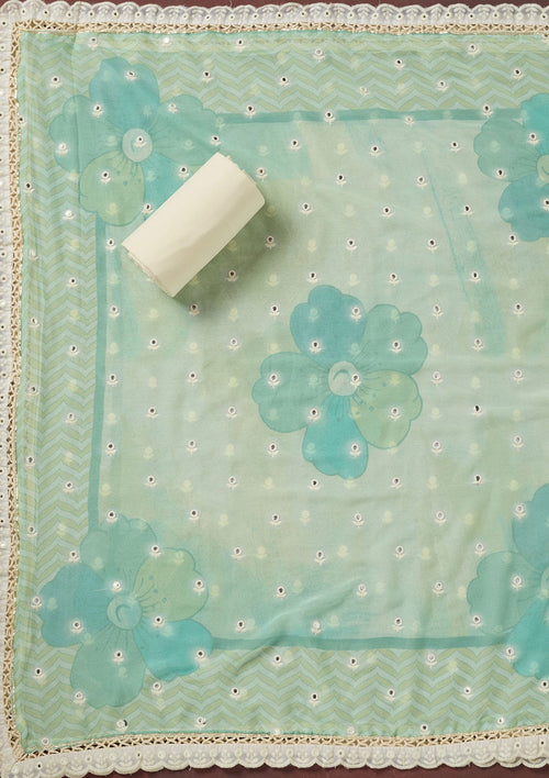 Cream Threadwork Cotton Unstitched Salwar Suit