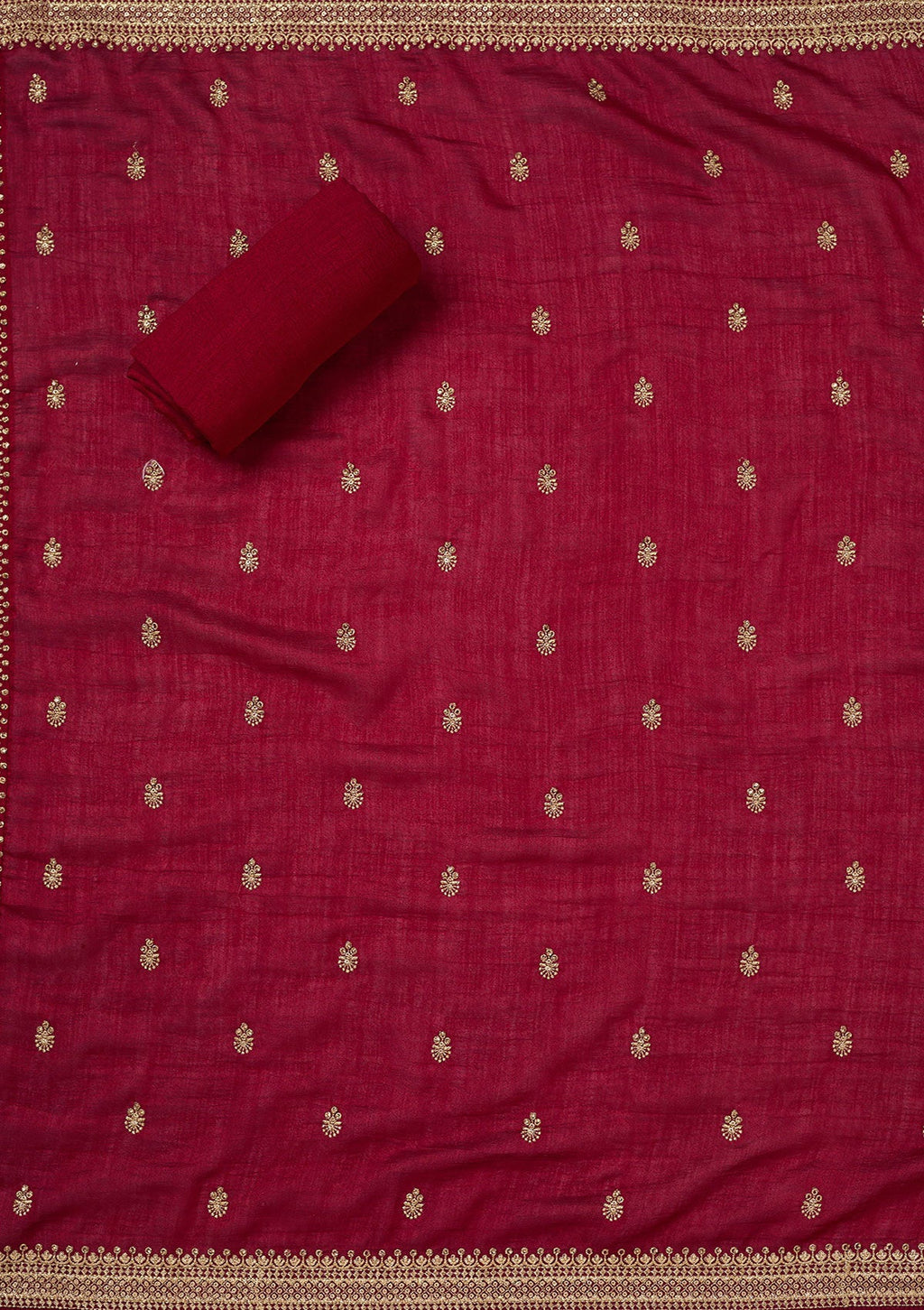 Maroon Zariwork (Gold) Soft Raw Silk Unstitched Salwar Suit