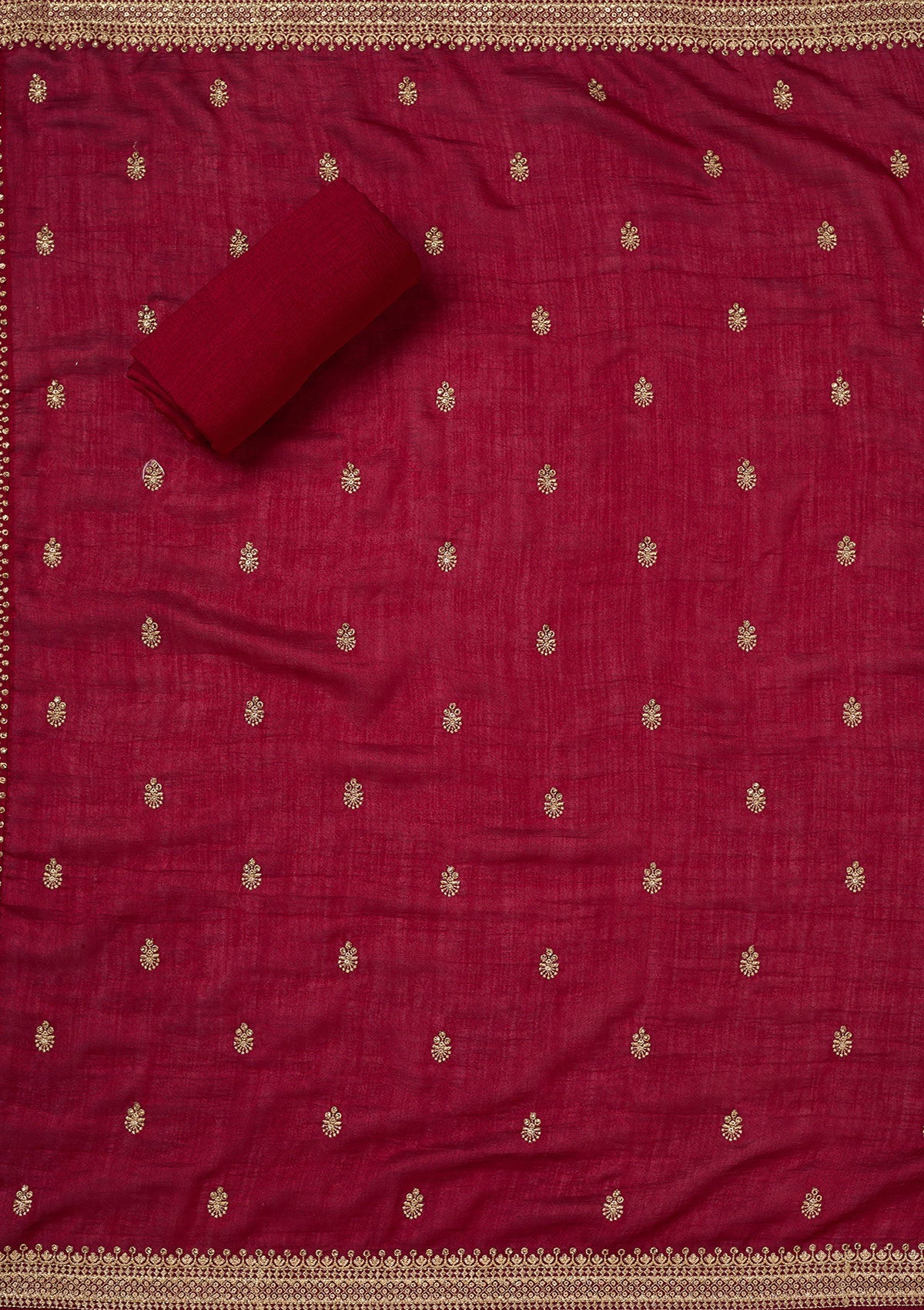 Maroon Zariwork (Gold) Soft Raw Silk Unstitched Salwar Suit