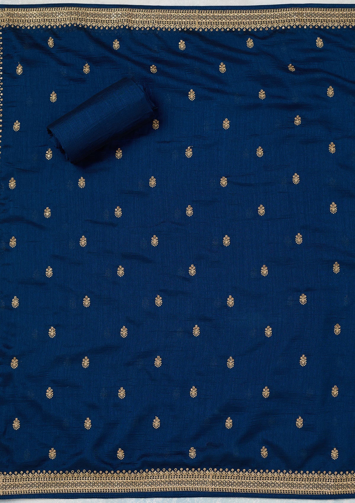 Peacock Blue Zariwork (Gold) Soft Raw Silk Unstitched Salwar Suit